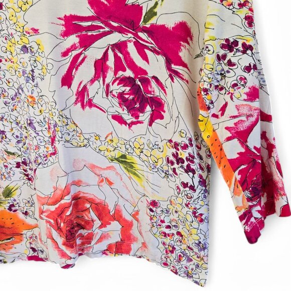 Chicos Size 2 Womens Large Watercolor Floral V-Neck 3/4 Sleeve Tshirt - Picture 7 of 9